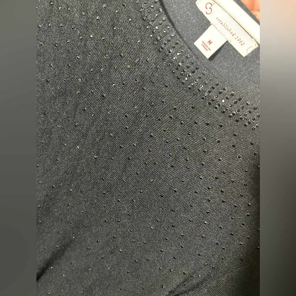 5/$25 Dkny Black Long Sleeve Scoop Neck Top with Rhinestone Accents